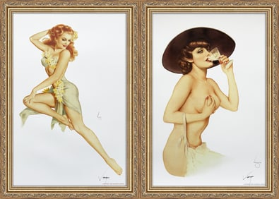 Alberto Vargas Redhead in Hawaiian Costume and "Martini Time" 1935