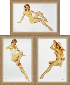 Alberto Vargas  Pin-up In Yellow Dress, 10 of Hearts Playing Card and Girl in Yellow Sun-suit