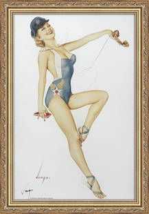 Alberto Vargas US Air Force Girl, Ace of Diamonds 1953 "Last Print": This exquisite print, crafted between 1979 and 1984, carries the authentic signature of Alberto Vargas, who personally autographed it at a signing event just before his passing in 1982. Frame not Incl