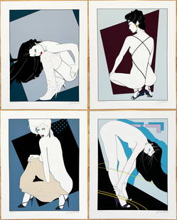 Patrick Nagel With Certificates of Authenticity "The Playboy Porfolio I Serigraph Series" 383/1250: A set of four framed Patrick Nagel serigraphy prints from a posthumous edition, titled Playboy Portfolio 1, produced through a collaboration between the Nagel estate and Playboy. The series’ Los Ang