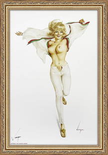 Alberto Vargas "Sorry I'm late. Did I hold up the game?" Playboy August 1967: This exquisite print, crafted between 1979 and 1984, carries the authentic signature of Alberto Vargas, who personally autographed it at a signing event just before his passing in 1982. Frame not Incl