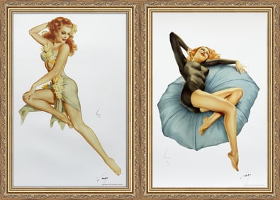 Alberto Vargas Redhead in Hawaiian Costume and "Pillow Talk" Esquire illustration 1940's