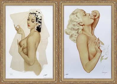 Alberto Vargas "Bride in Wedding Veil" 1940's and "Girl with a Flower"