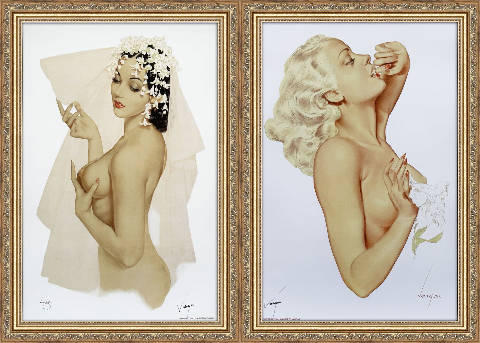 Alberto Vargas "Bride in Wedding Veil" 1940's and "Girl with a Flower" (1 of 9)