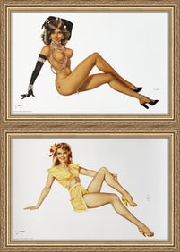Alberto Vargas Pin-Up in Jewels 1950 and Pin-up In Yellow Dress 1940's