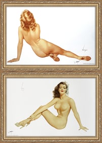 Alberto Vargas Her Back View 1940's and Nude in Shoes with Flowers in Hair