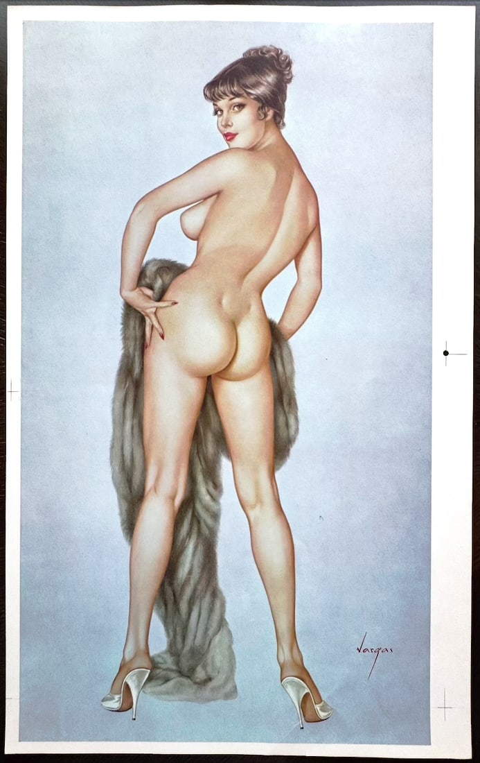 Alberto Vargas "A Playboy Portfolio" Artists proof Playboy May 1961: This piece is a proof image for the Albert Vargas Playboy portfolio collaboration he did with playboy. This piece in particular has shading added all around the body done in pen by Vargas as a part of