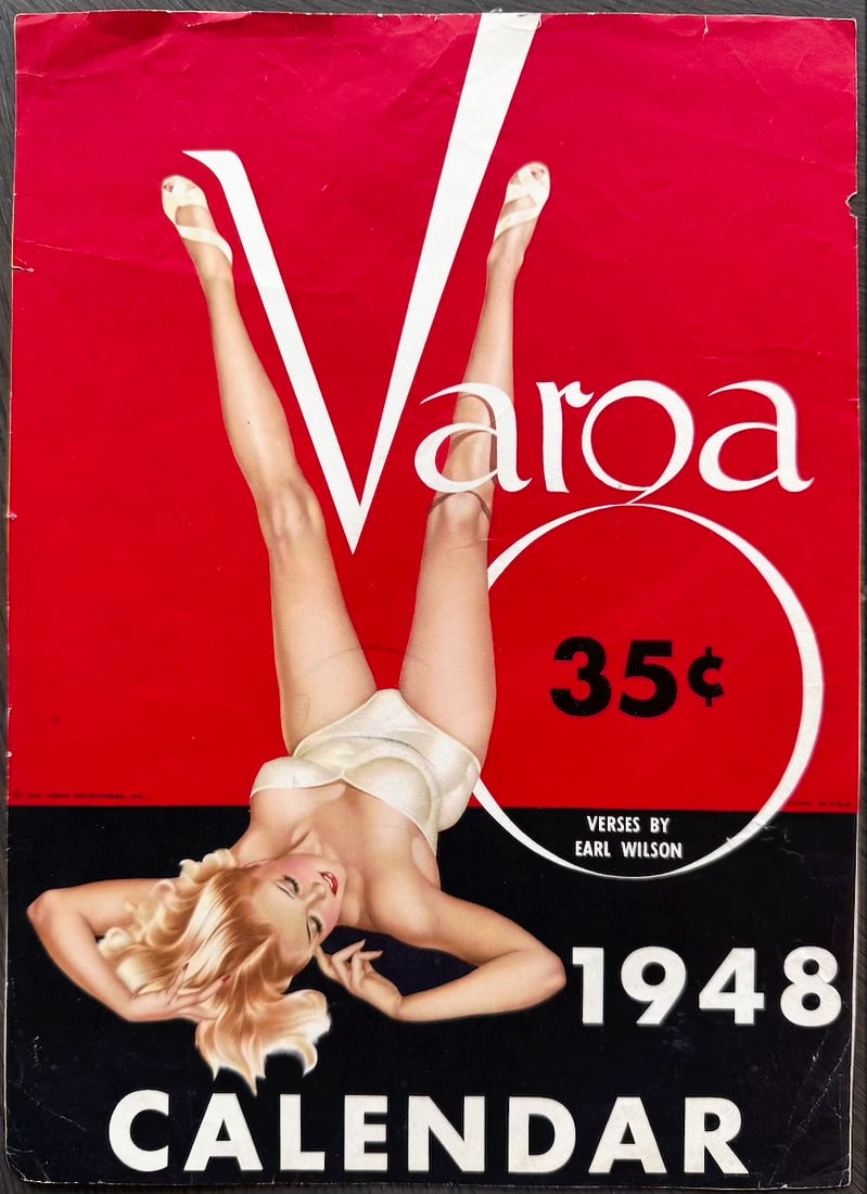 Alberto Vargas Duotone Calendar Cover Edit from Vargas Estate: This is a paper thin piece from the editing and creation process of Vargas's estate 1946 calendar.