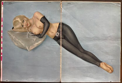 Alberto Vargas Playboy Sep 1968 "The only way to tell if they're real is to bite them, Mr. Hancock."