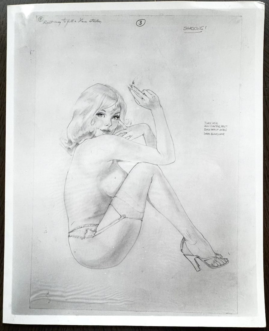 Alberto Vargas “One good joint deserves another.” Playboy November 1975: This is a proof Vargas used in the process of creating the final rendering for Playboy Magazine in 1975 and is from his estate and would be a great piece of history to add to your collection!