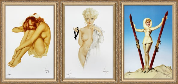 Alberto Vargas Seated Nude Esquire 1940's, "Formal Affair?" and Ski Troops Girl American Weekly