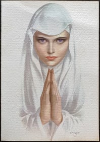 Alberto Vargas Nun Praying Holiday Card From Estate