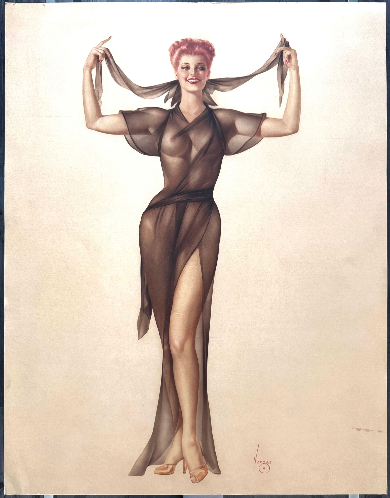 Alberto Vargas Miss Universe 1948 Very Rare: Miss Uni-verse, circa 1948. Alberto used Linda Darnell's face, Jeanne Dean's bust and waist, and Marie Windsor's hips and limbs for this very rare lithograph.