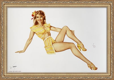 Alberto Vargas Signed Pin-up In Yellow Dress 1940's