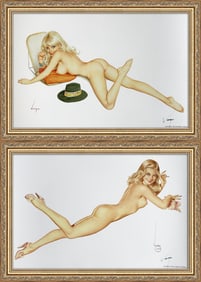Alberto Vargas Playboy March 1972 and Lounging Blonde Nude With Conch Shell 1949