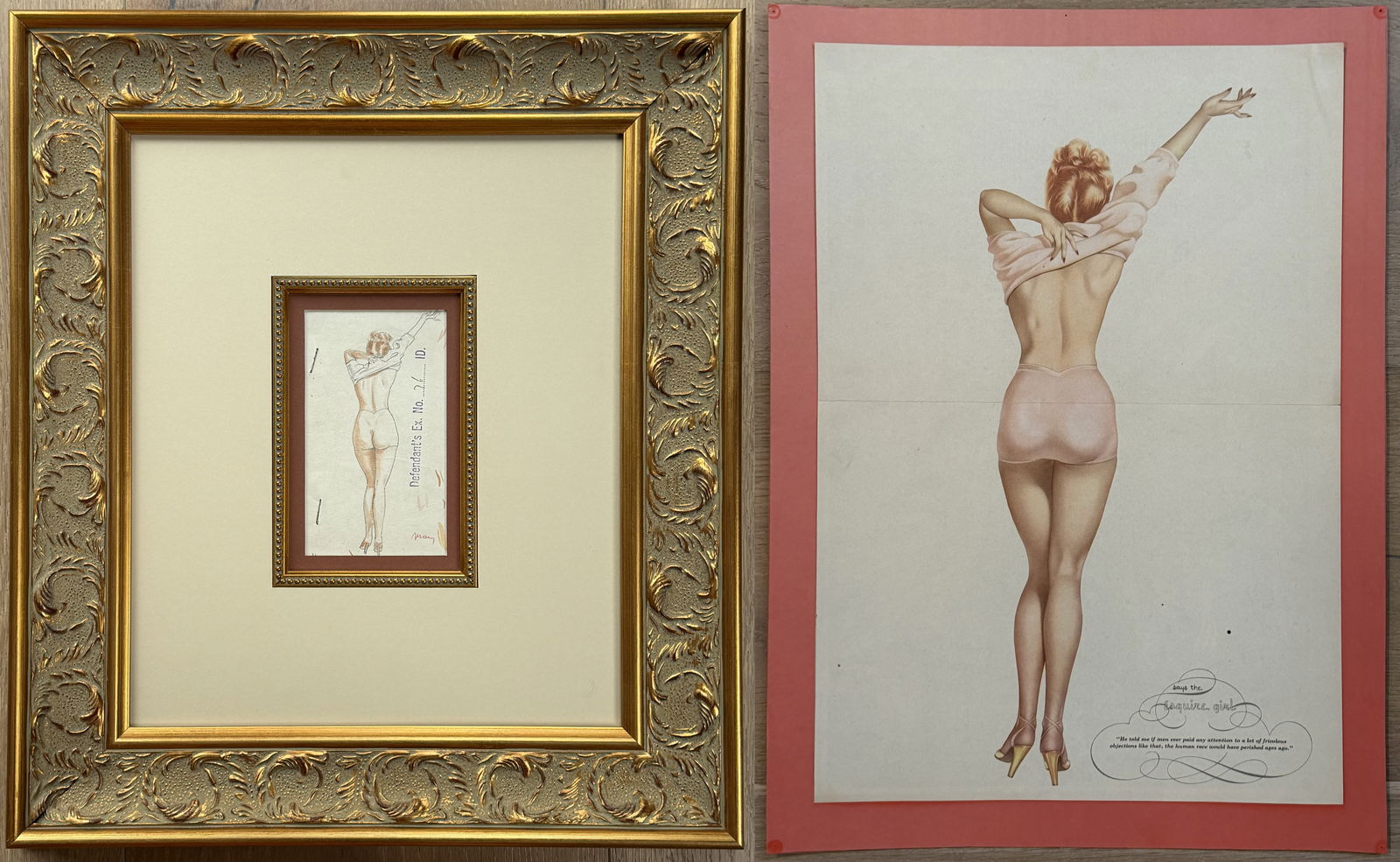 Original Alberto Vargas May 1946 Painting Exhibit #76 for Esquire Lawsuit: This is an original Alberto Vargas painting that served as key evidence in the landmark Vargas v. Esquire lawsuit filed in April 1946, where the renowned pin-up artist sought to void his 1944 contract