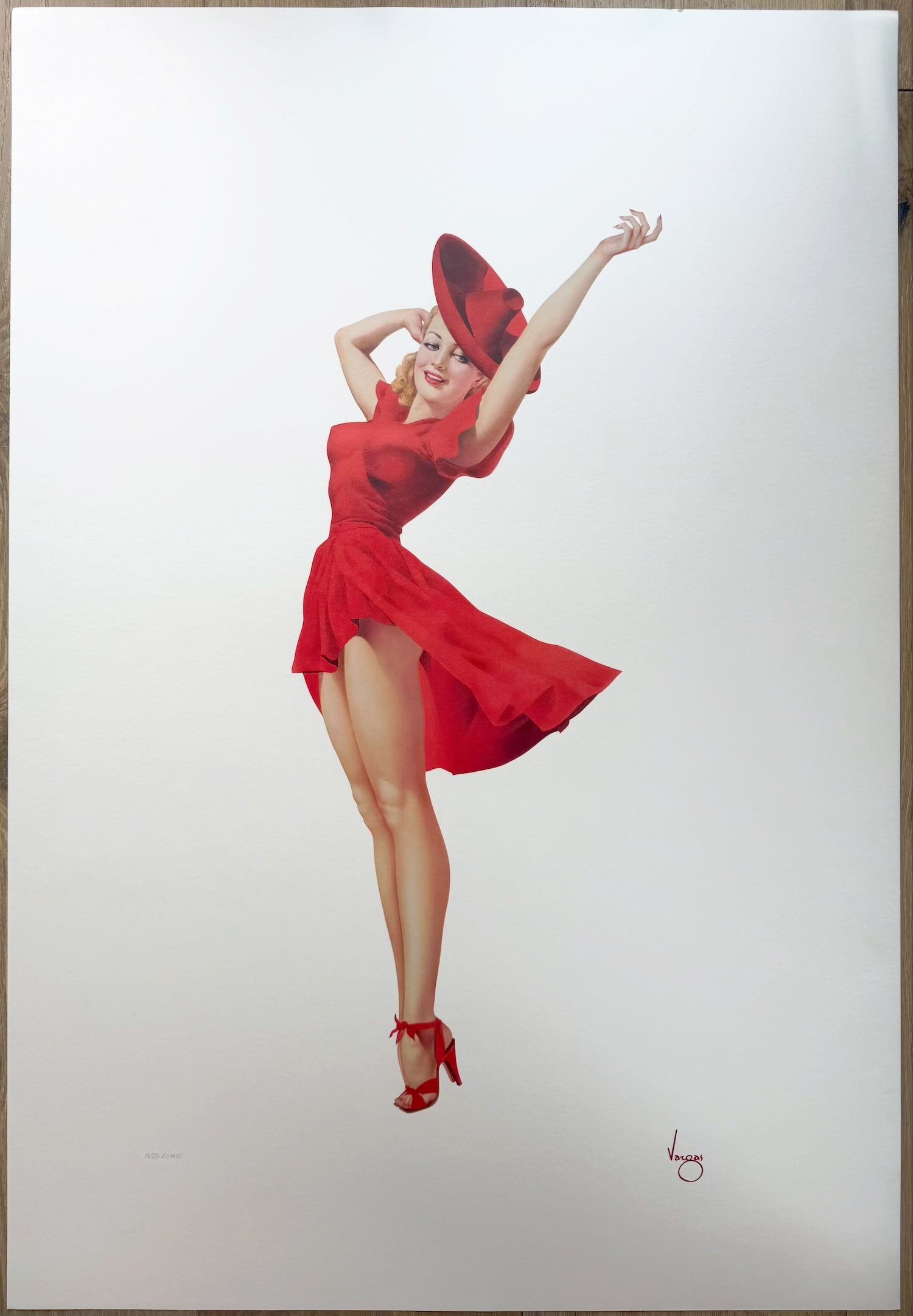 Alberto Vargas "Lady in Red" San Francisco Art Exchange 18/25 Estate: The original painting was created circa 1928–1932 in New York City, during what biographers describe as a "joyful time" in Vargas's life. By then, he had established himself as a rising illustrator