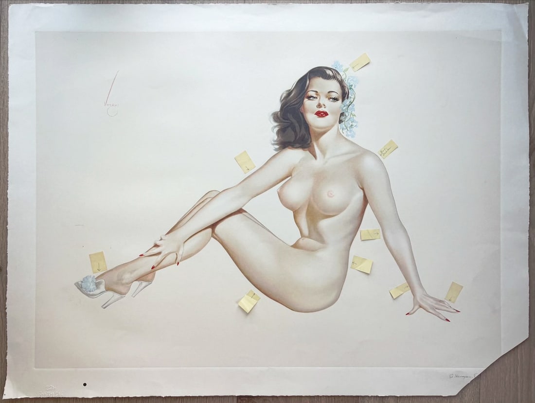 Alberto Vargas "The One and Only" Artist Proof for the San Fransisco Art Exchange: 'The One and Only'. Lithograph on paper. Artist Proof with places to make revisions marked with a partial signature by Astrid Vargas Conte his niece.
