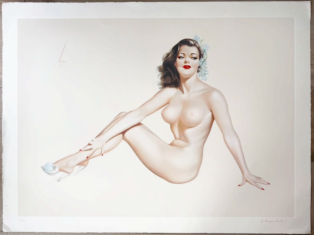 Alberto Vargas "The One and Only" 156/500: 'The One and Only'. Lithograph on paper. Estate signed in pencil 'A. Vargas Conte' lower right, limited edition no. 156/500. Sight: 28"h x 37"