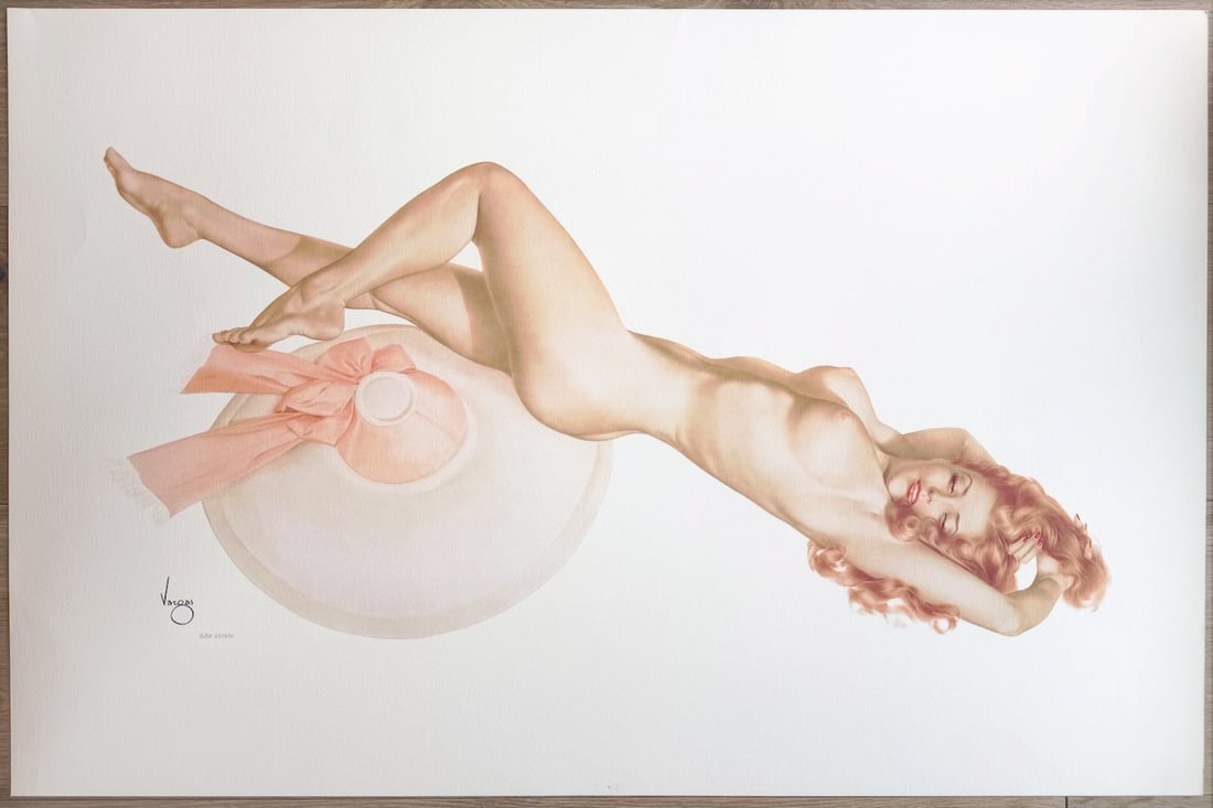 Legacy Nude #02, Pink Hat 16/50 Estate: Radiant and sublime, the woman with the pink hat sleekly stretches out in the breathtaking fullness of the moment. A stirring and resplendent piece completed in 1948. In the 1950s, a visiting physicia