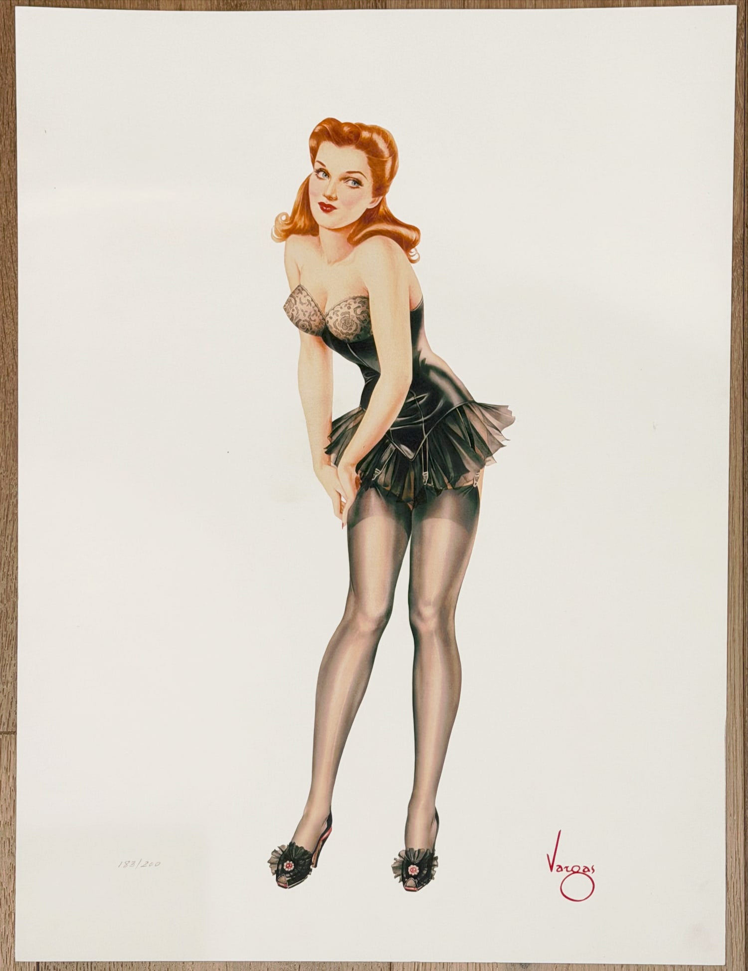 Alberto Vargas "Black Satin" San Francisco Art Exchange 183/200: This lively redhead is fresh-faced and frolicsome as she readies herself for an evening's adventure. "Black Satin" offers a tantalizing medley of sensuous textures and glowing skin tones. Modeled by t