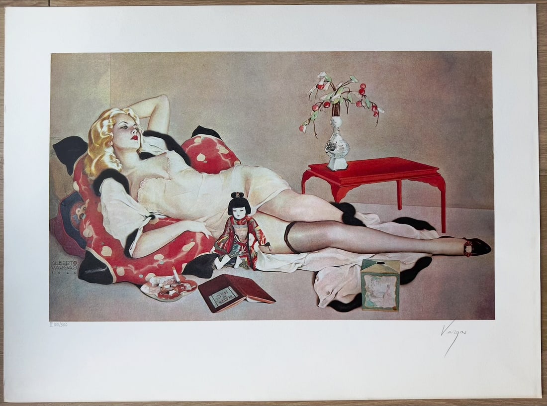 Alberto Vargas "Fleurs Du Mal" 1982 100/500: This image is one of the artist’s favorite works of art from the 1920’s. Fleurs Du Mal (Flowers of Evil) is a volume of French poetry by Charles Baudelaire. First published in 1857, the subject ma