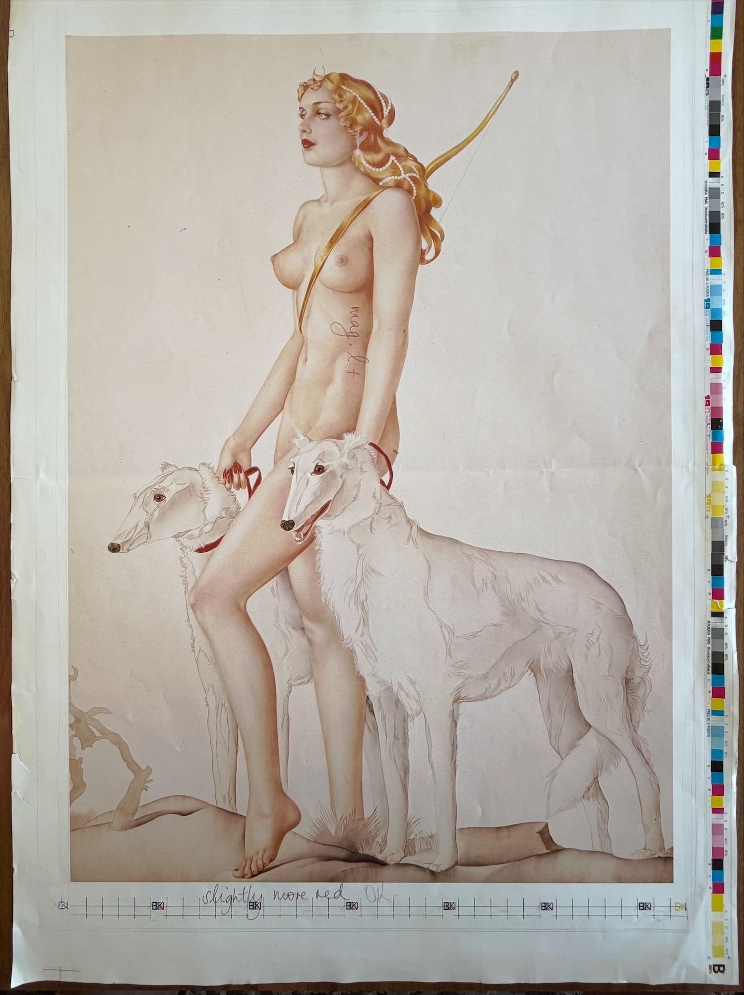 Alberto Vargas Diana The Huntress Taschen Book Artist Proof: This is an artist's proof from Taschen's 1991 Alberto Vargas Posterbook, a vintage collection showcasing the iconic pin-up illustrations of Alberto Vargas.