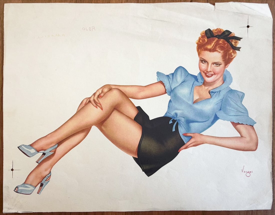 Alberto Vargas Artist Proof Reclining Young Woman: This is a classic pin-up illustration by Alberto Vargas (1896–1982), the legendary Peruvian-American artist renowned for his glamorous, sensual depictions of women that defined mid-20th-century pin-