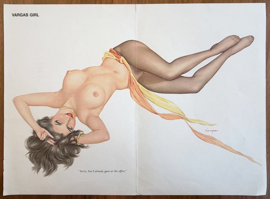 Alberto Vargas Artist Proof Playboy Jan 1972: Alberto Vargas Created this Beautiful Brunette with yellow and orange sash Gatefold for the Jan 1972 Issue of Playboy Magazine. Printed on thick, high quality paper.
