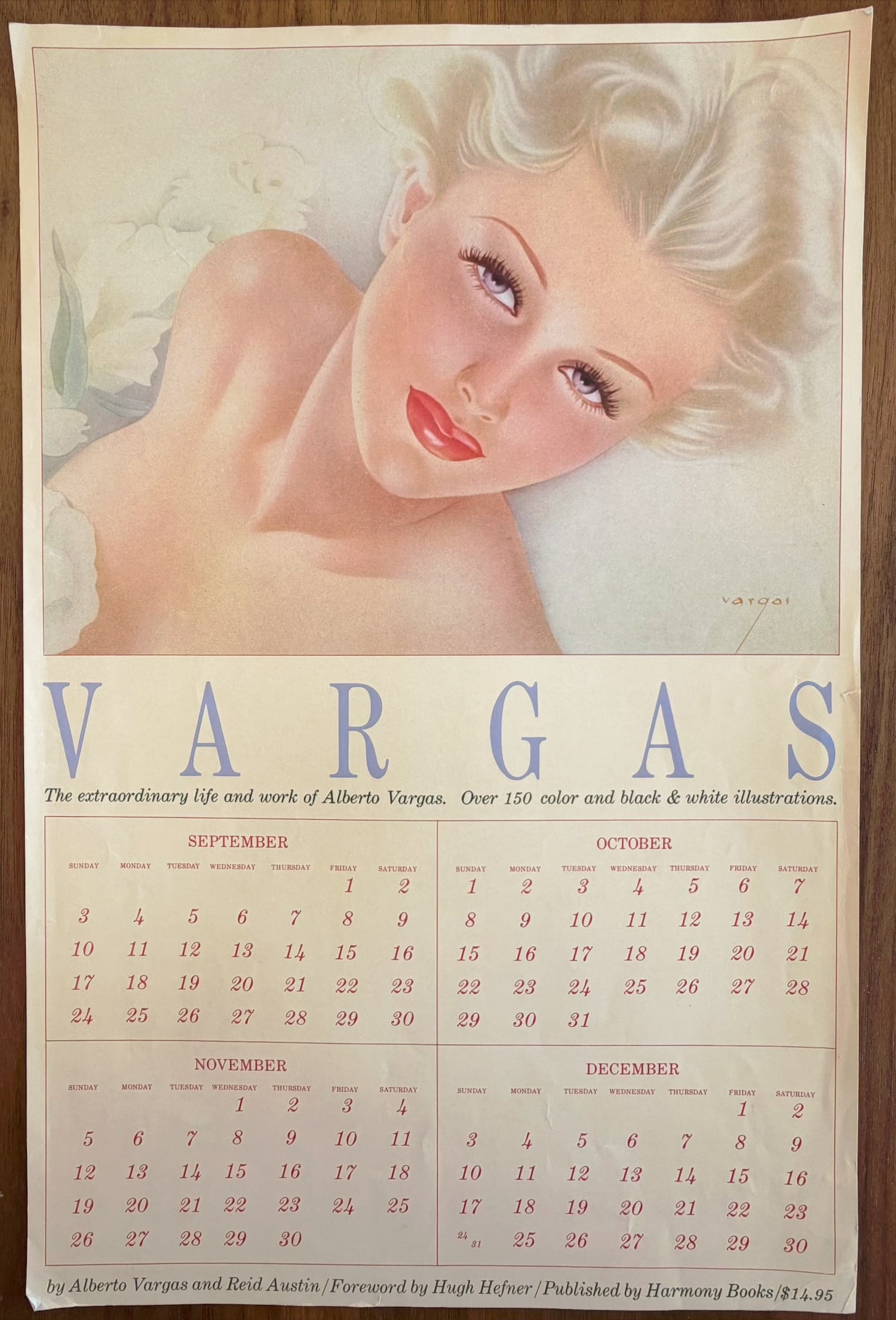 Alberto Vargas "Vargas Calendar" Artist Proof: This image is a page from the book/calendar "Vargas" by Alberto Vargas and Reid Austin, featuring one of his signature pin-up illustrations.
