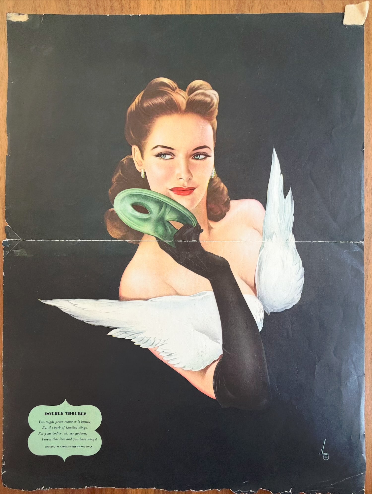 Alberto Vargas print of the "Varga Girl, January 1941" artwork by Alberto Vargas: This image is a print of the "Varga Girl, January 1941" artwork by Alberto Vargas, which was featured as a gatefold in Esquire magazine.