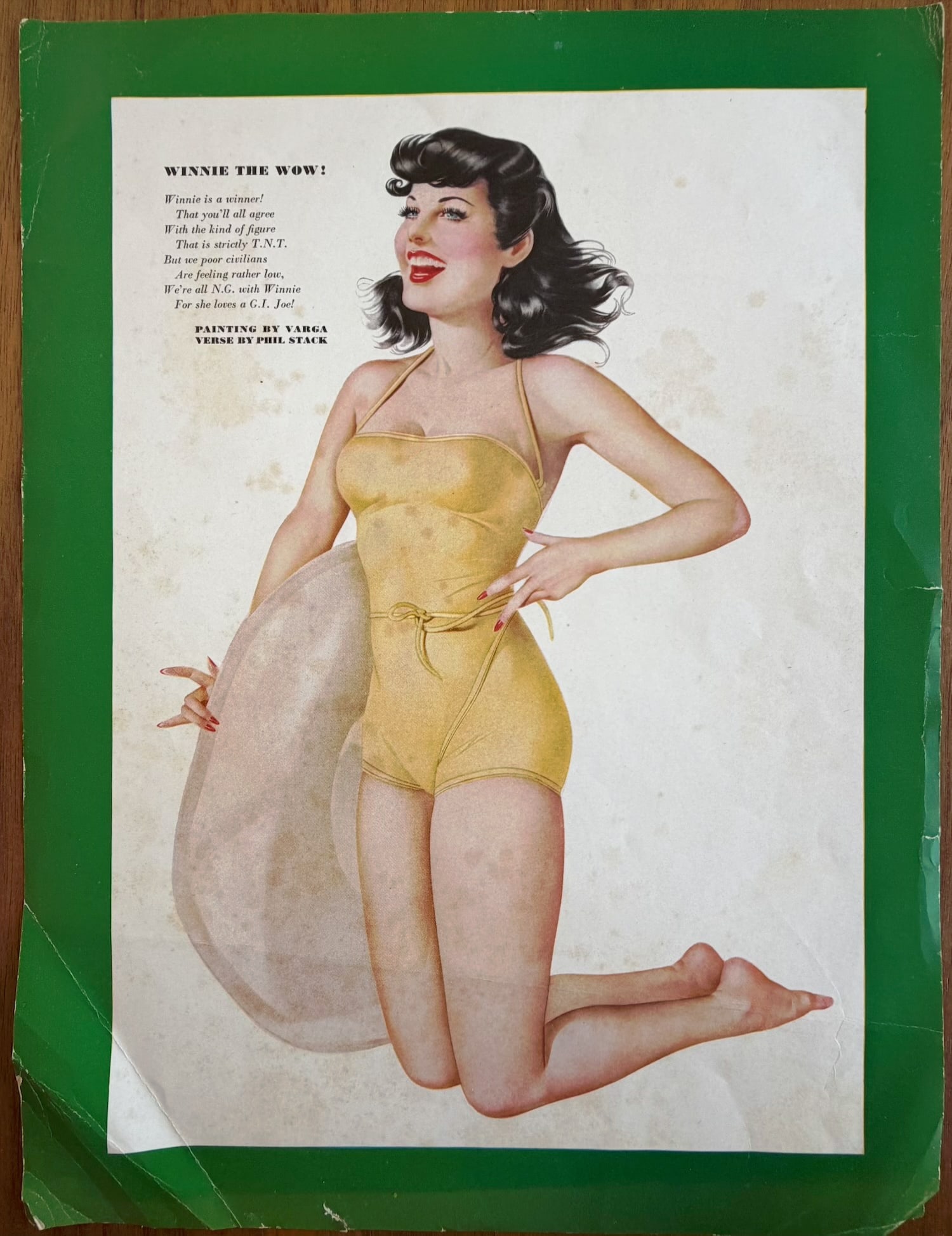 Alberto Vargas Vintage Varga Girl calendar page from Esquire magazine: This is a vintage Varga Girl calendar page from Esquire magazine, specifically the "Winnie the Wow!" illustration.