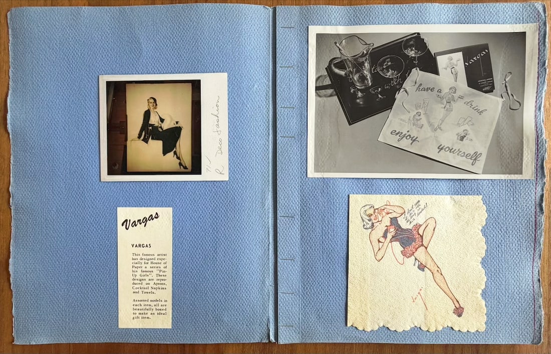 Alberto Vargas Vintage Product Pamphlet: product pamphlet (or promotional booklet/sample album) for licensed merchandise featuring artwork by Alberto Vargas (often spelled "Vargas" in his signature and branding), the renowned Peruvian-Americ