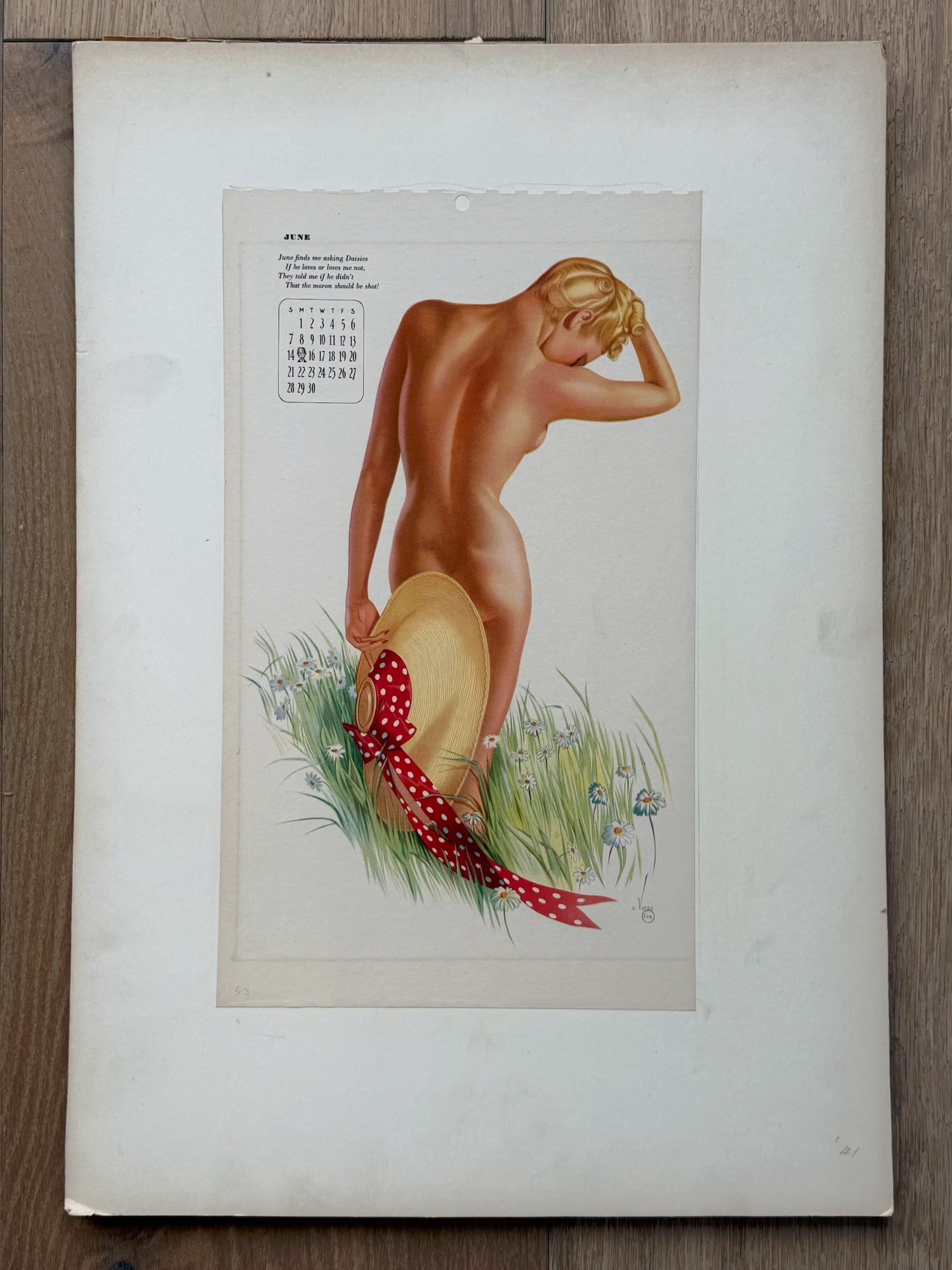 Alberto Vargas Artist Proof June 1941 Esquire: This is an original preview page for the month of June for the 1942 Esquire Varga Girl.listed 1941 on the back but released in 1942.
