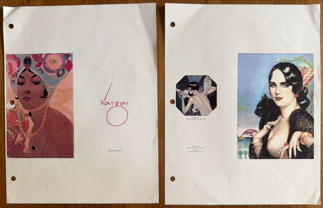 Alberto Vargas Pieces Of Paper for Book Edit: two pieces of paper from when they were editing a book