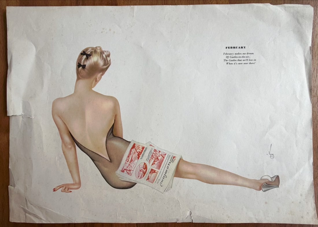 Alberto Vargas Artist Proof Calendar February 1948: This was used in the creation of the 1948 Vargas Girls Calendar.