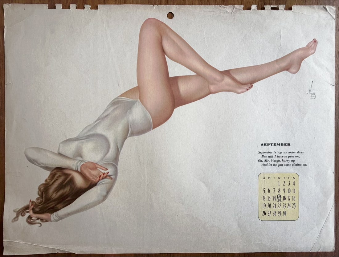 Alberto Vargas Artist Proof Esquire Calendar September 1943: This came from Vargas's estate and was used in the creation of an Esquire Calendar.