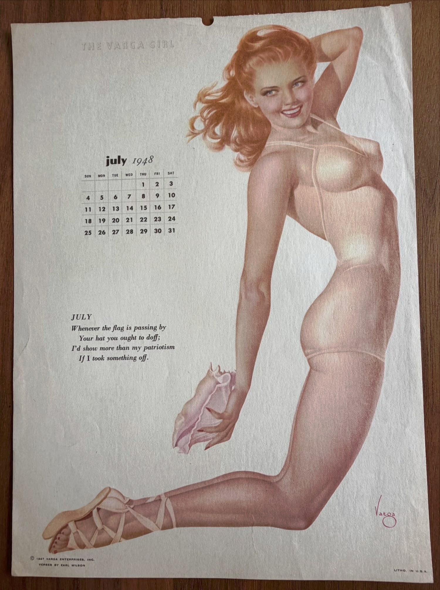 Alberto Vargas Artist Proof July 1948: This Is an Artist Proof of July 1948 Esquire Pin Up Girl from Alberto Vargas's estate.