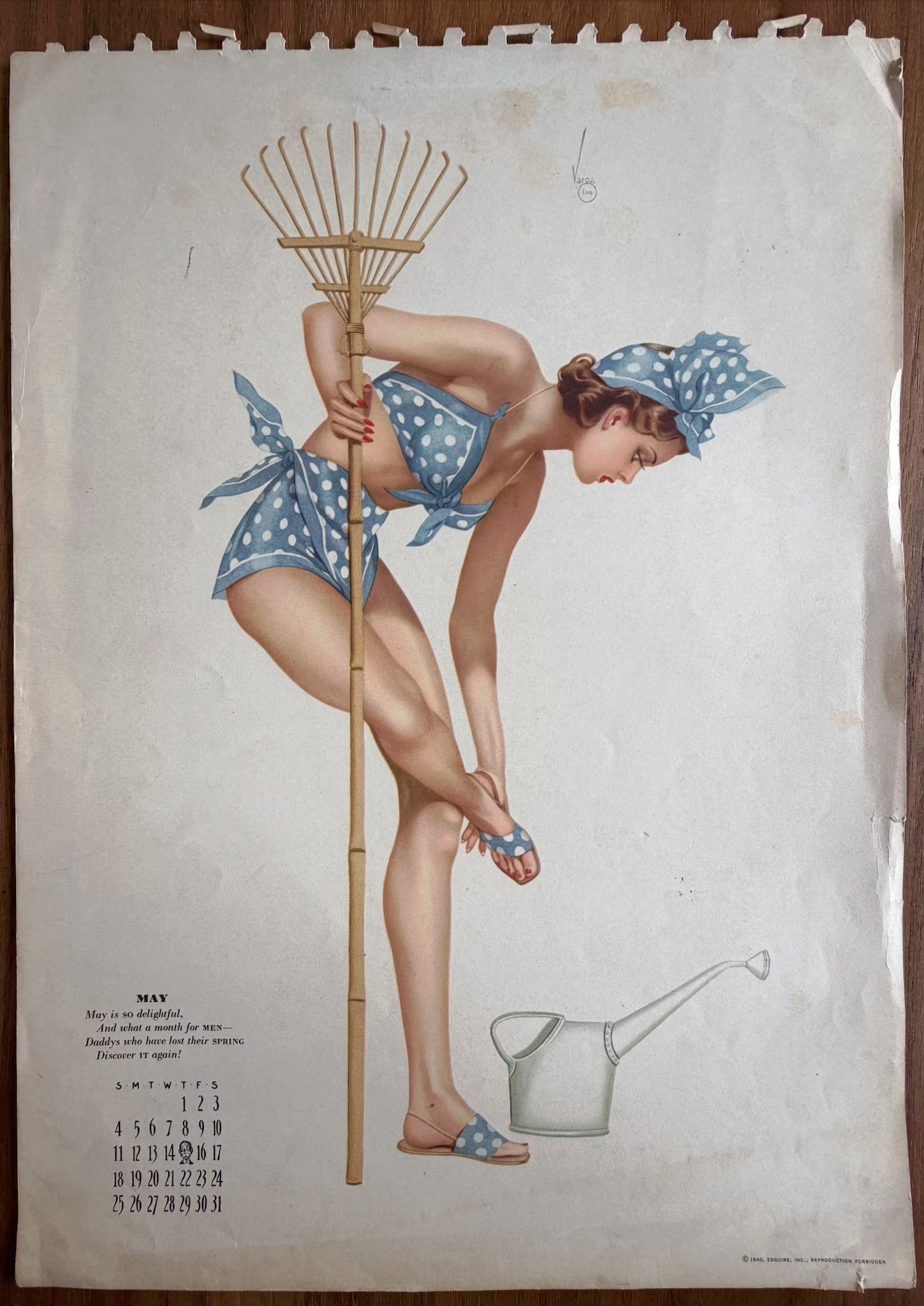 Alberto Vargas Artist Proof Esquire Calendar May 1940: This Is an Artist Proof of May 1940 Esquire Pin Up Girl from Alberto Vargas's estate.