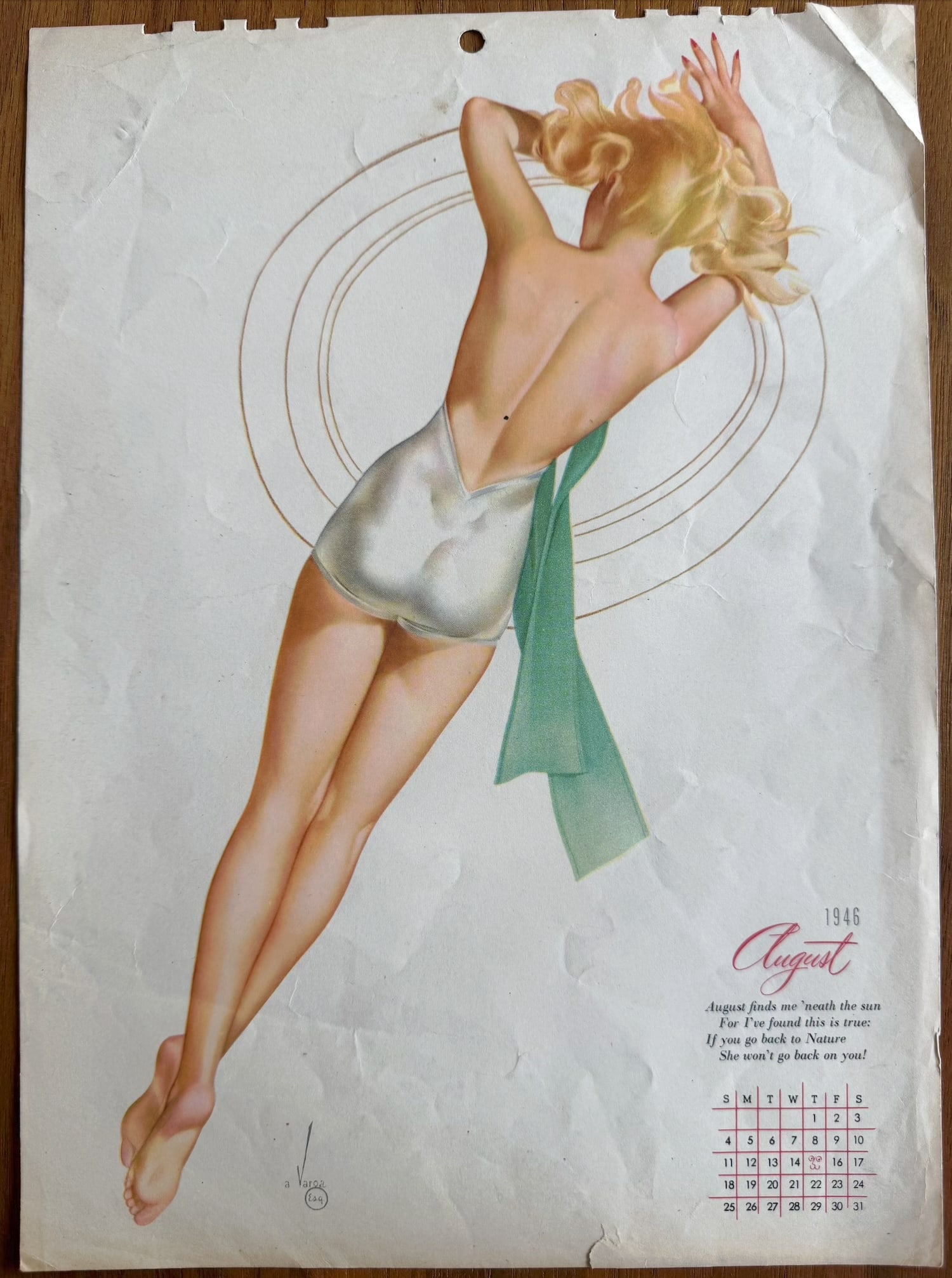 Alberto Vargas Artist Proof Esquire Calendar August 1946: This Is an Artist Proof of August 1946 Esquire Pin Up Girl from Alberto Vargas's estate.