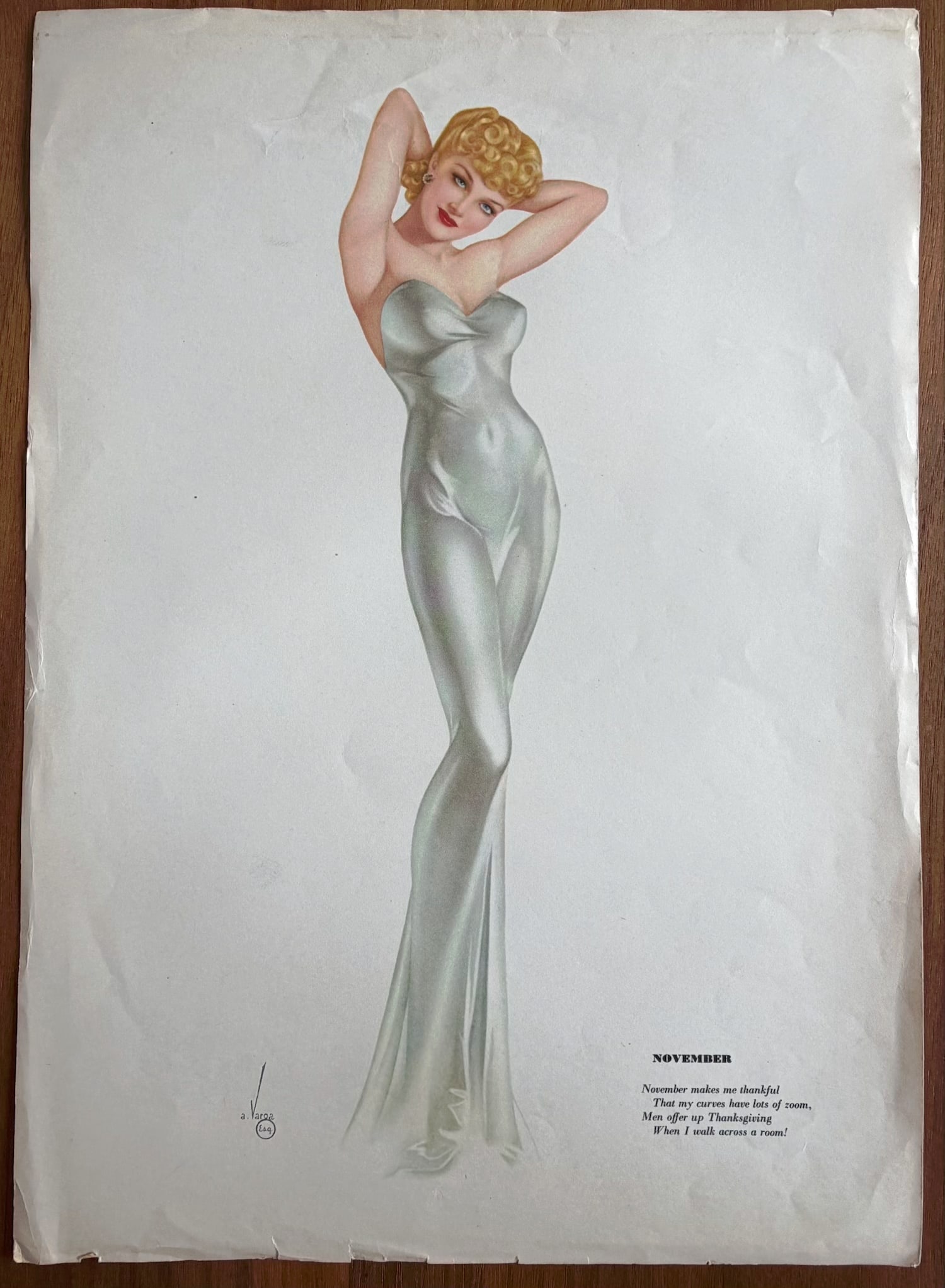 Alberto Vargas Artist Proof November 1942: This Is an Artist Proof of November 1942 Esquire Pin Up Girl from Alberto Vargas's estate.