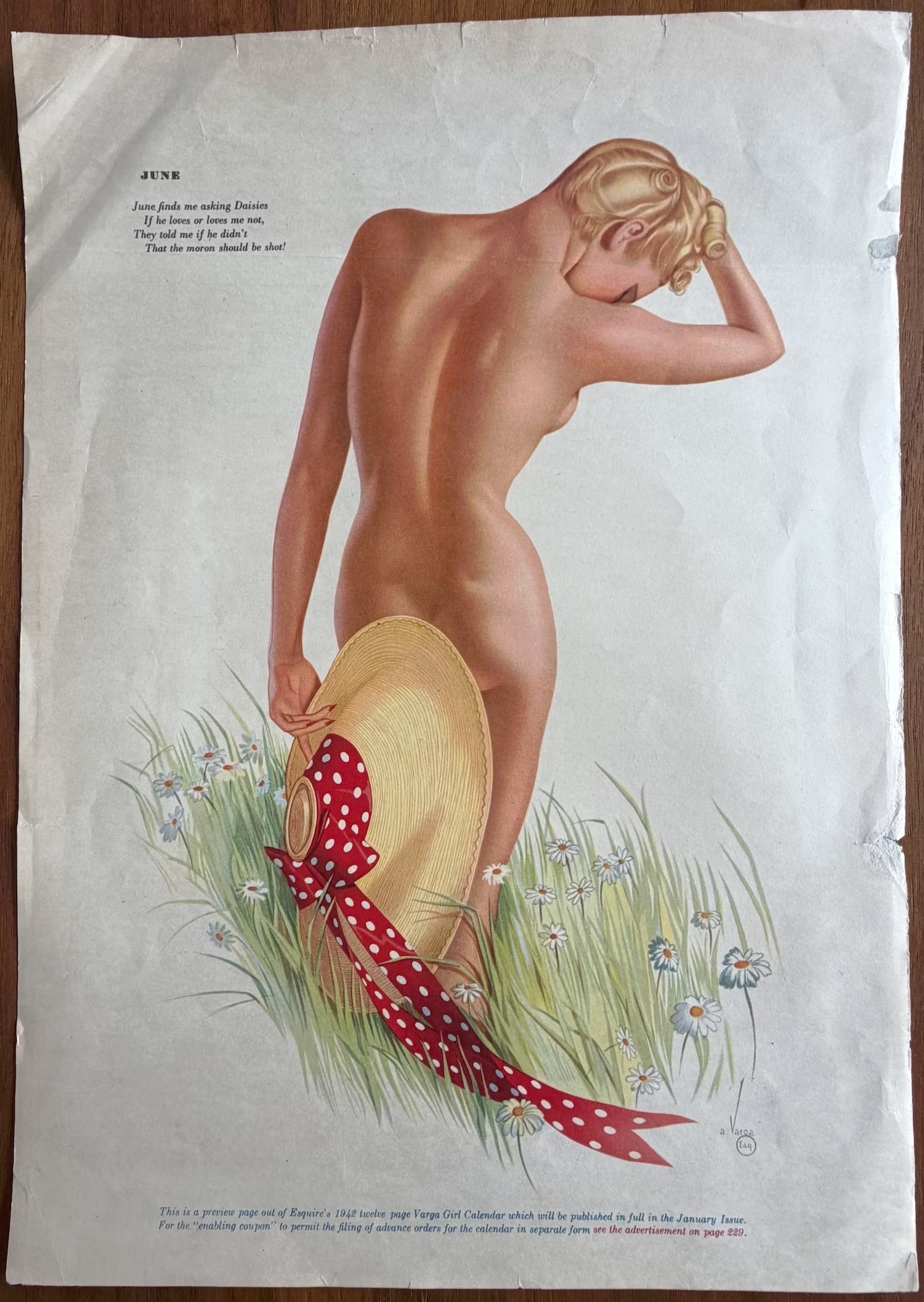 Alberto Vargas Artist Proof June 1941 Esquire Pin Up Girl: This Is an Artist Proof of June 1941 Esquire Pin Up Girl from Alberto Vargas's estate.