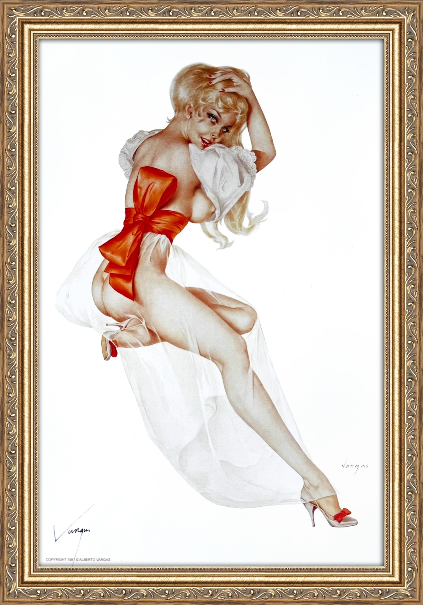 Alberto Vargas Signed Playboy December 1969 "And when I realized there were no shopping days left": This 11" x 17" Alberto Vargas pin-up print was created between 1979 and 1984 at a store called The Pin-up Shop in Las Vegas—a specialty boutique backed by Playboy President Derrick J. Daniels as a k