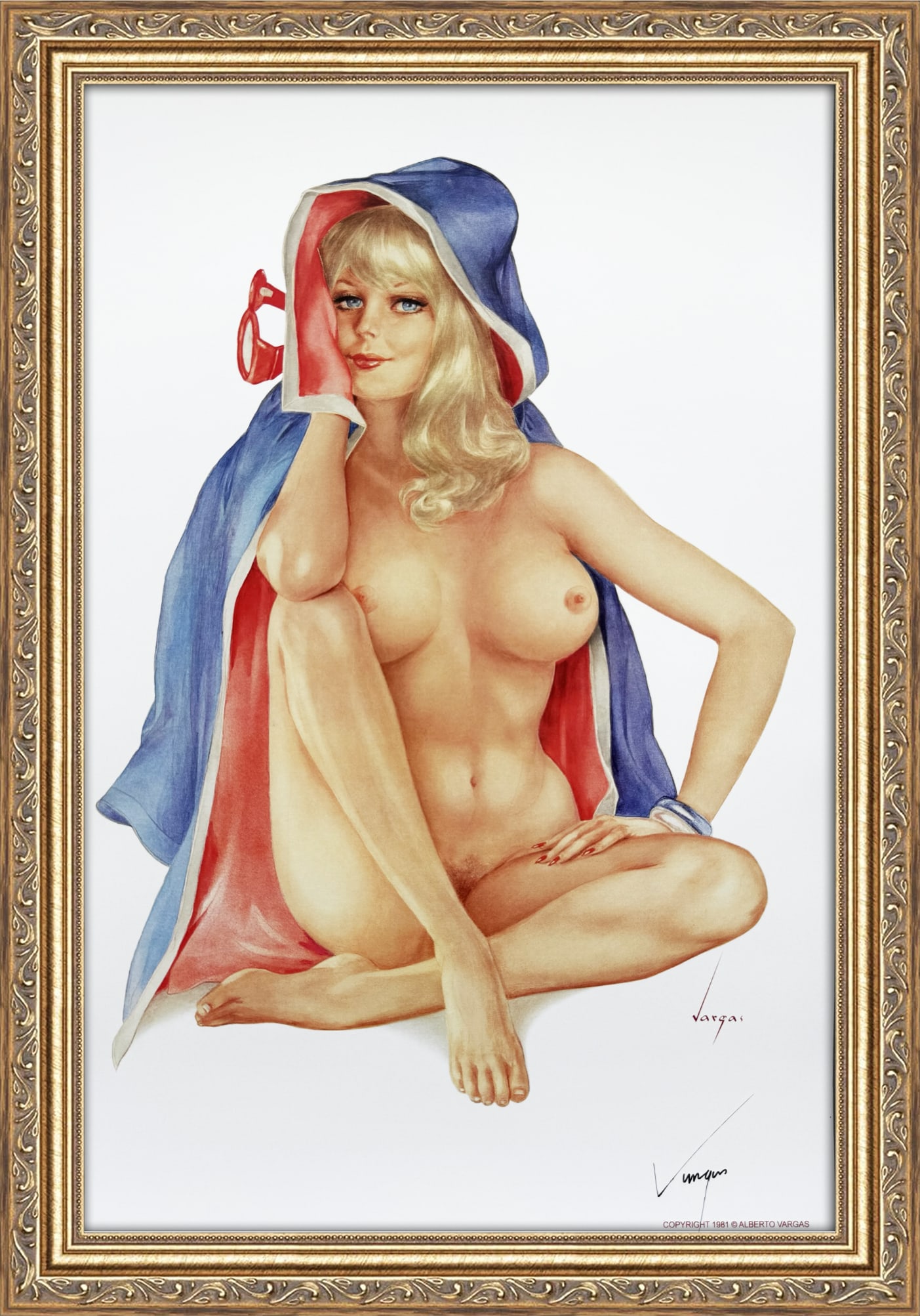Alberto Vargas Signed Playboy illustration July 1961: This 11" x 17" Alberto Vargas pin-up print was created between 1979 and 1984 at a store called The Pin-up Shop in Las Vegas—a specialty boutique backed by Playboy President Derrick J. Daniels as a k