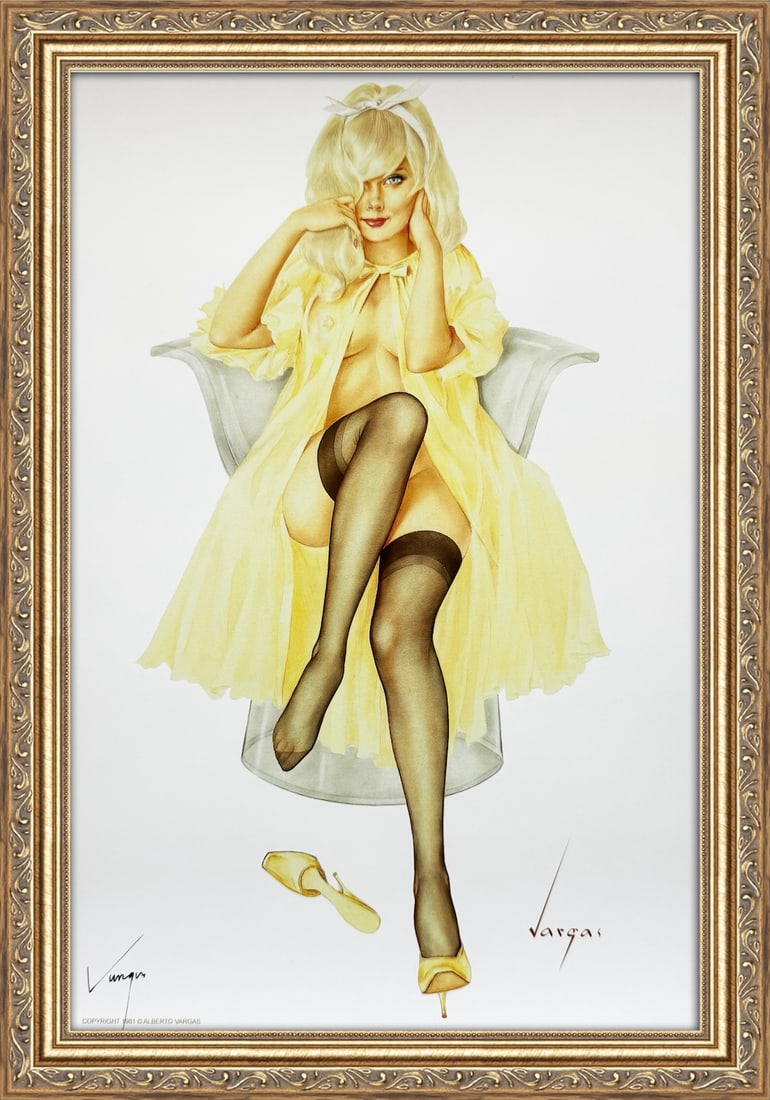 Alberto Vargas Signed "I don't smoke or drink, Mr. Walker" Playboy October 1968: This 11" x 17" Alberto Vargas pin-up print was created between 1979 and 1984 at a store called The Pin-up Shop in Las Vegas—a specialty boutique backed by Playboy President Derrick J. Daniels as a k