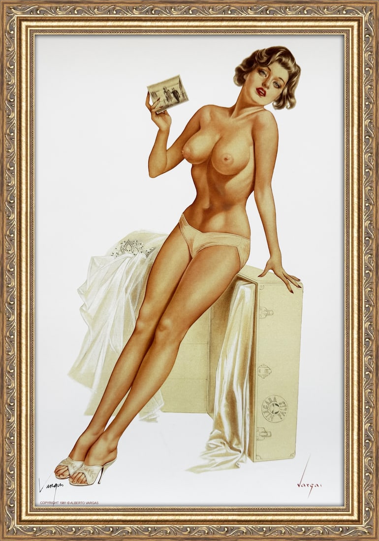 Alberto Vargas Signed "He said that Niagara Falls is a source of power," Playboy June 1962: This 11" x 17" Alberto Vargas pin-up print was created between 1979 and 1984 at a store called The Pin-up Shop in Las Vegas—a specialty boutique backed by Playboy President Derrick J. Daniels as a k