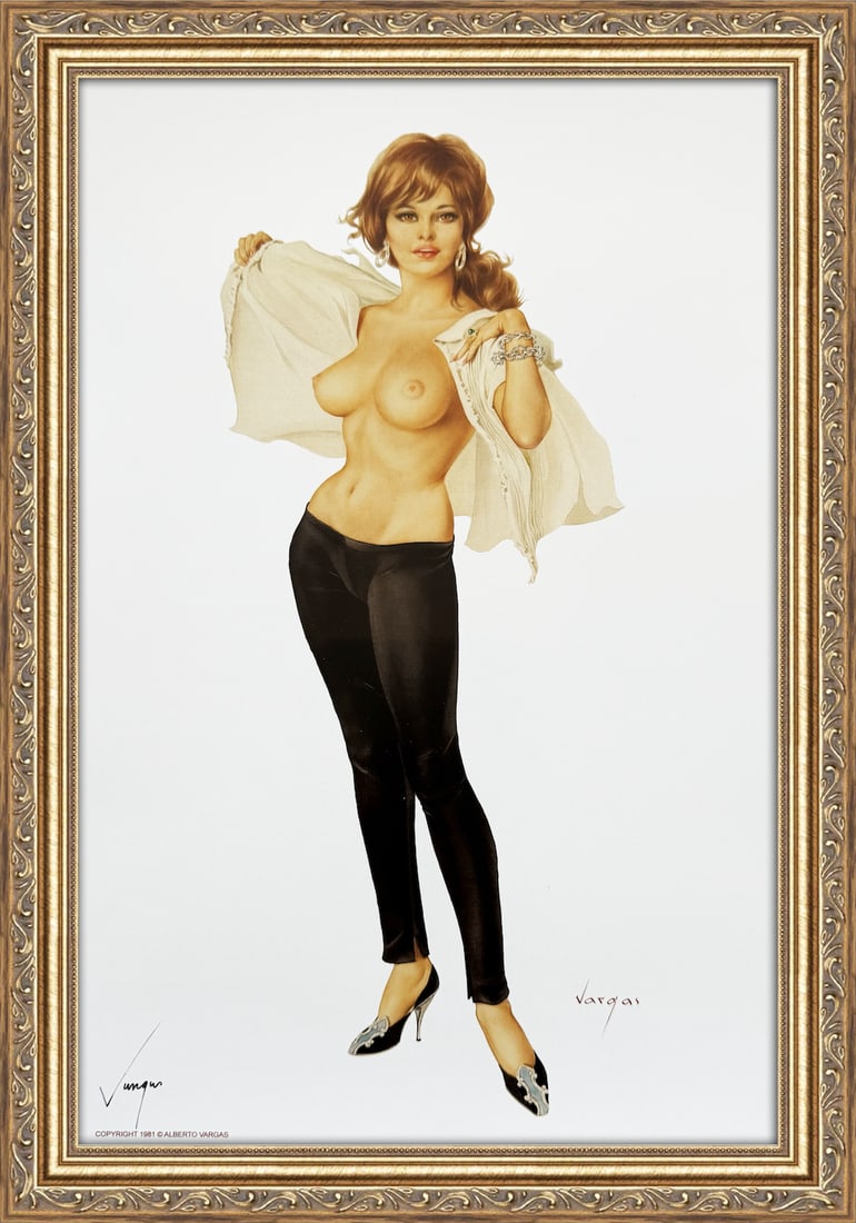 Alberto Vargas Signed "A Cool Breeze" Playboy December 1964: This 11" x 17" Alberto Vargas pin-up print was created between 1979 and 1984 at a store called The Pin-up Shop in Las Vegas—a specialty boutique backed by Playboy President Derrick J. Daniels as a k