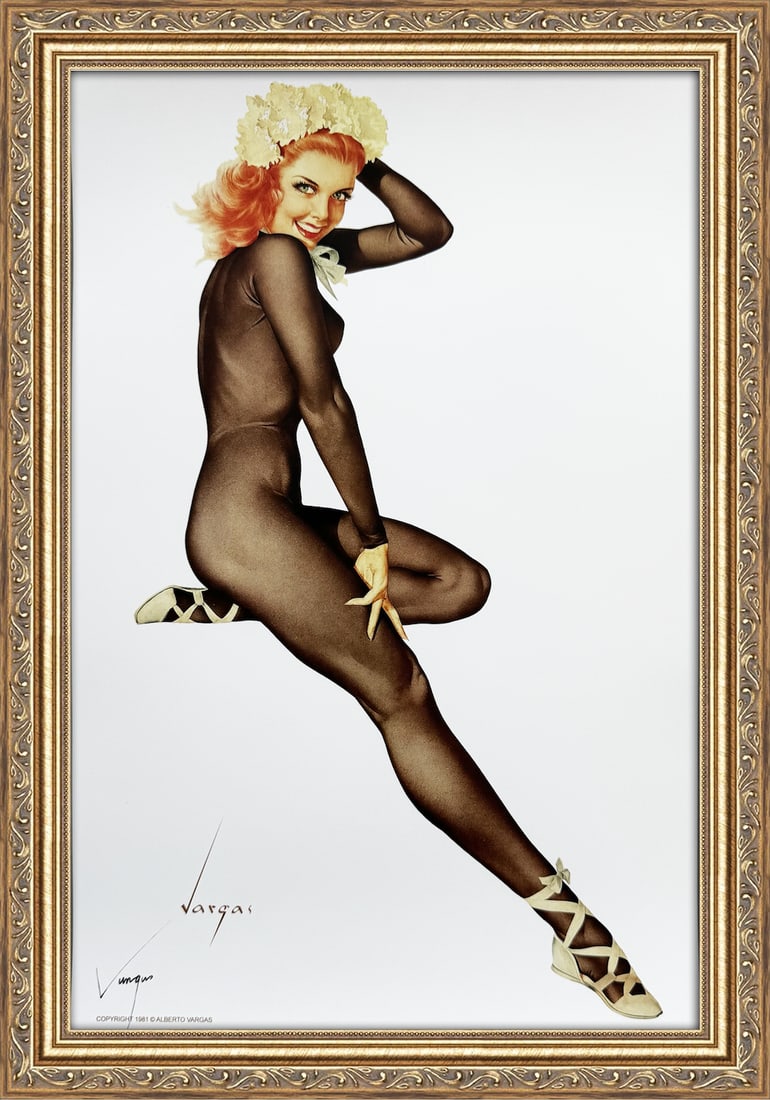 Alberto Vargas Signed "Sitting Pretty" The Varga Girl calendar February 1948: This 11" x 17" Alberto Vargas pin-up print was created between 1979 and 1984 at a store called The Pin-up Shop in Las Vegas—a specialty boutique backed by Playboy President Derrick J. Daniels as a k