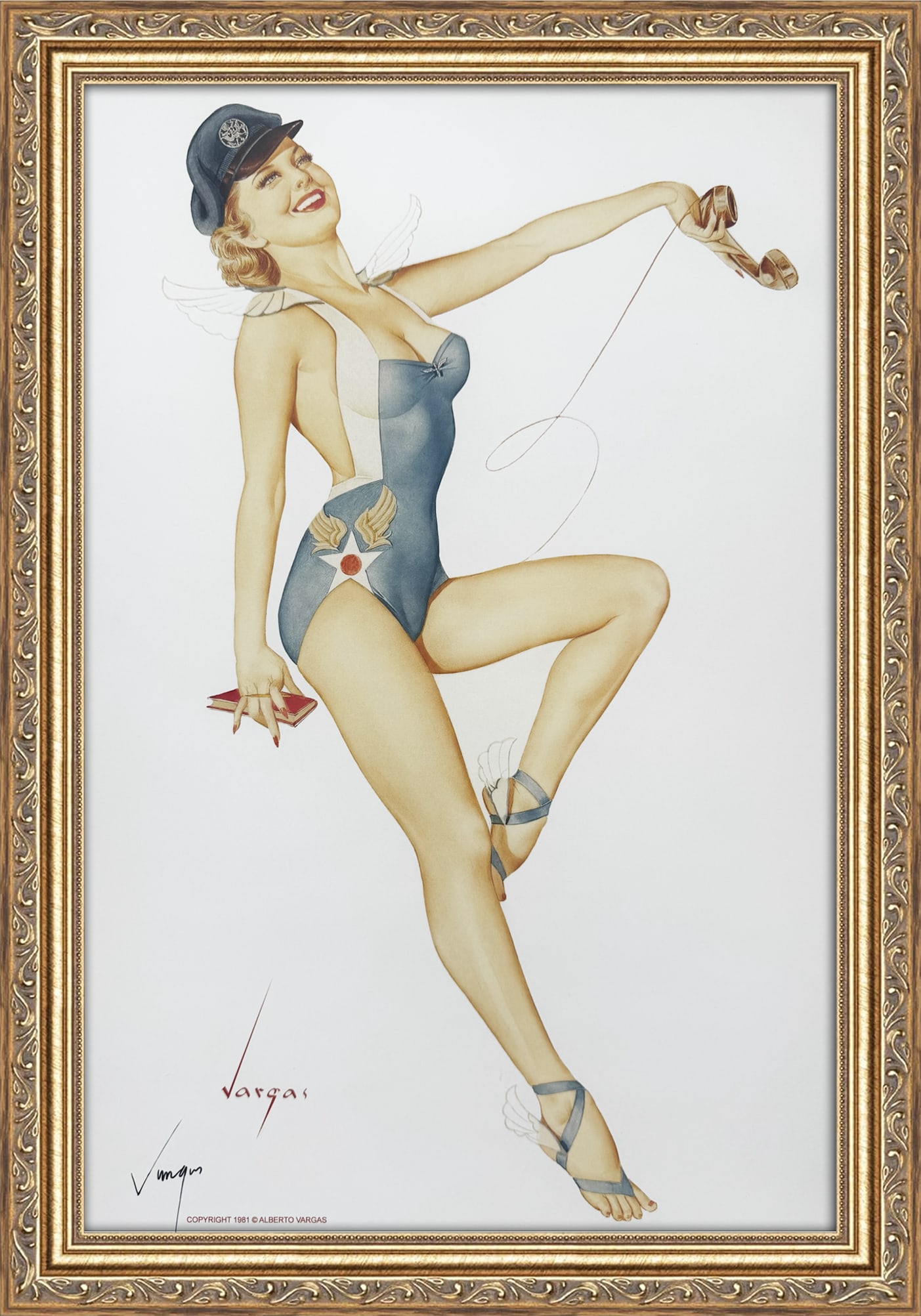 Alberto Vargas Signed US Air Force Girl, Ace of Diamonds 1953: This 11" x 17" Alberto Vargas pin-up print was created between 1979 and 1984 at a store called The Pin-up Shop in Las Vegas—a specialty boutique backed by Playboy President Derrick J. Daniels as a k