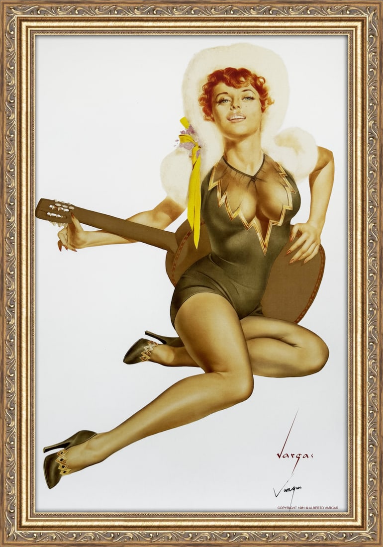 Alberto Vargas Signed "To 'King' Dosky, Gratefully / Alberto": This 11" x 17" Alberto Vargas pin-up print was created between 1979 and 1984 at a store called The Pin-up Shop in Las Vegas—a specialty boutique backed by Playboy President Derrick J. Daniels as a k